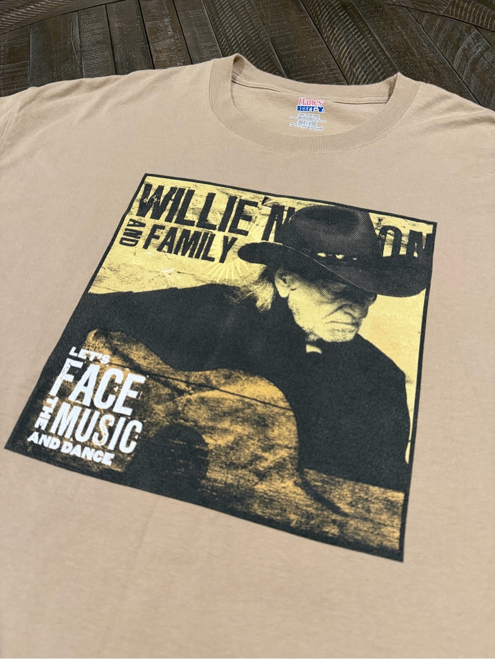 Hanes Tan Short Sleeve Willie Nelson Graphic Tee with Black & Yellow Print